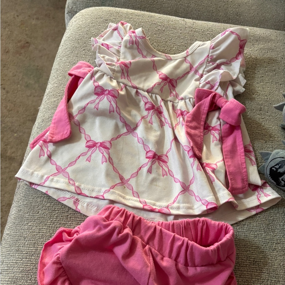 Pink and White Baby Dress with Ruffle Sleeves